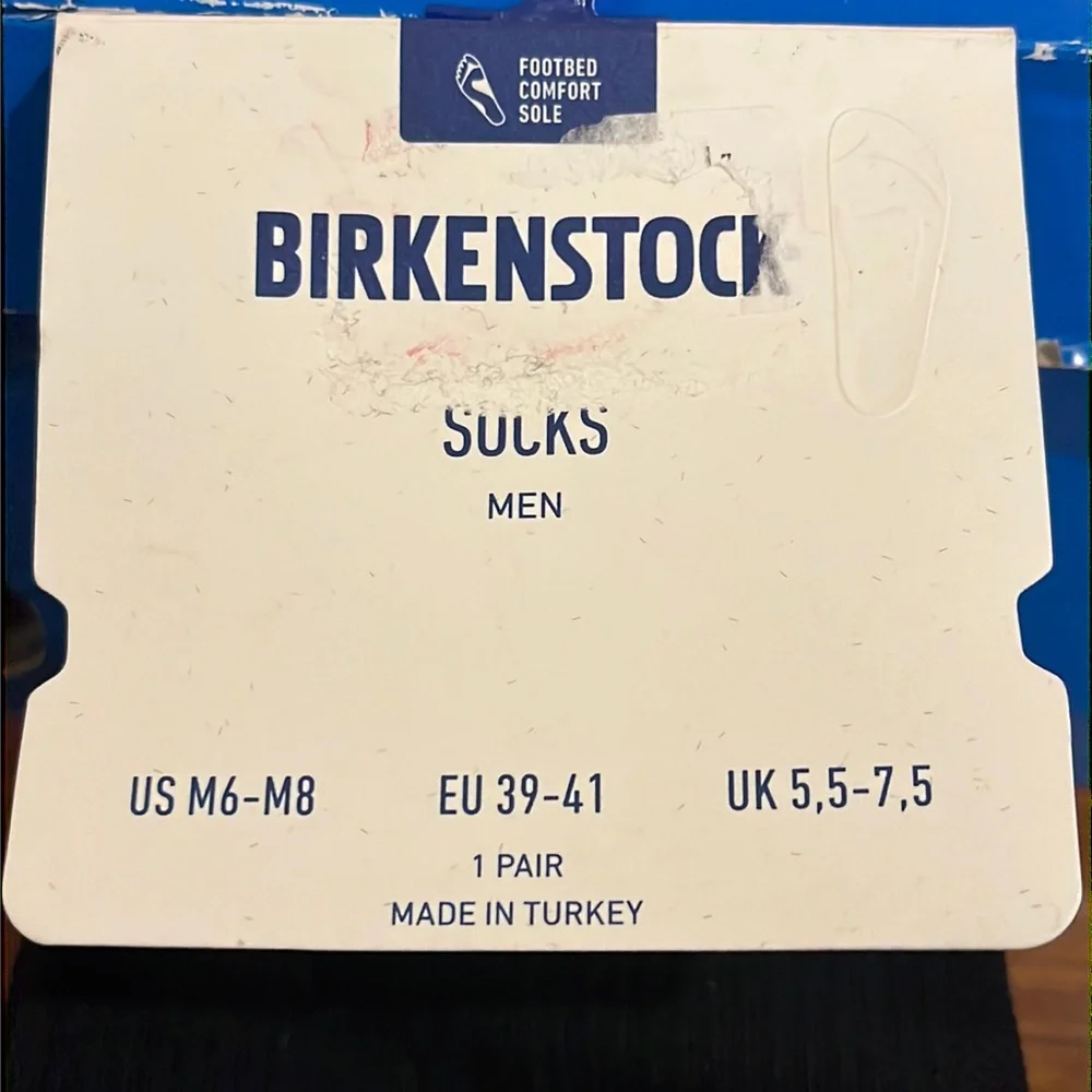 Birkenstock Support sole Socks black footbed comfort Mens 6-8 Made In Turkey new